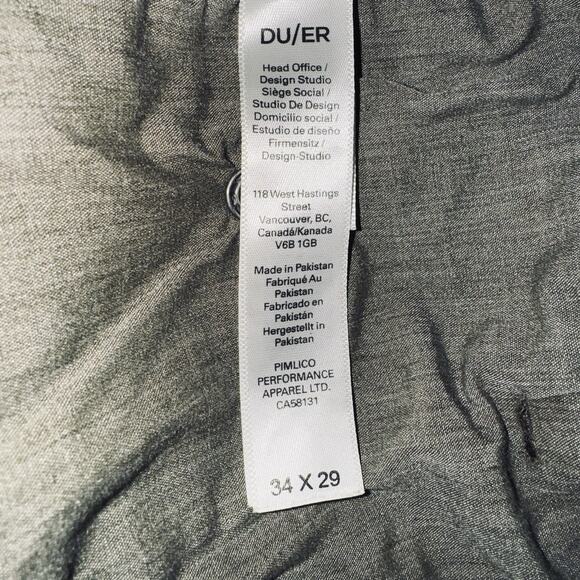 DU/ER Mens Green Pants 34x29 N2X Slim Fit No Sweat Jogger Taper MJNS1100 Cargo - Picture 9 of 11